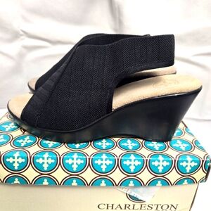 Charleston Shoe Company Savannah Black Wedgr Sandal Size 10